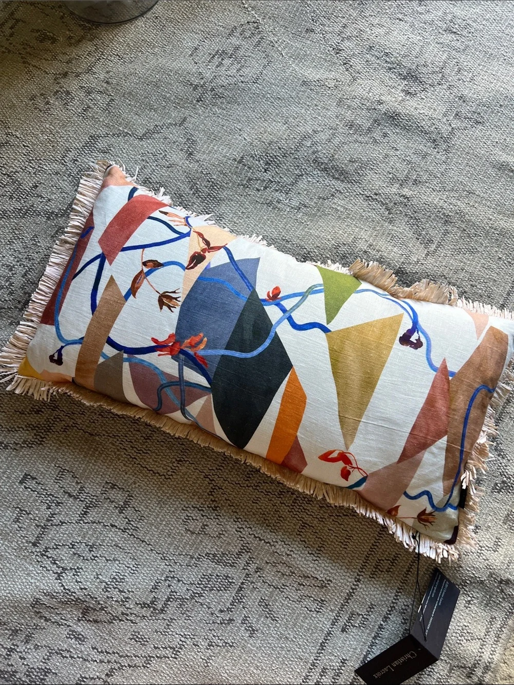 Christian Lacroix Multicolor Embroidered Sun Motif Pillow with Fringe